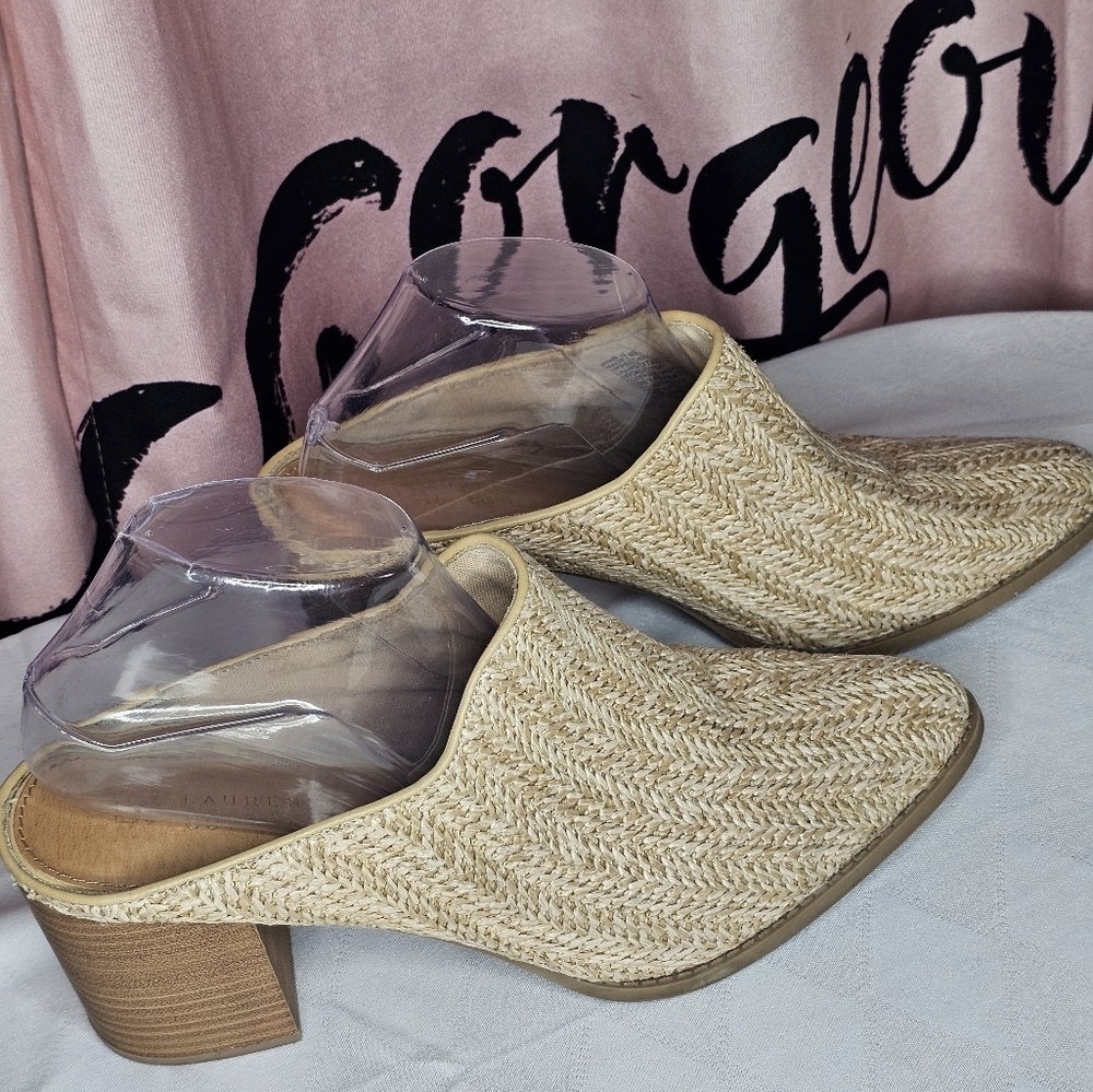 Lauren Conrad Tan Corundum Woven Mules with Stacked Heel Size 9.5 - Picture 4 of 8